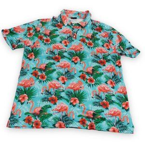 YATTA Golf Shirt Men's Extra Large  NO Size tag  Hawaiian Polo Pink Flamingo‎